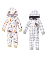 Hudson Baby Girls and Boys Woodland Fleece Jumpsuits, Coveralls Playsuits, Pack of 2