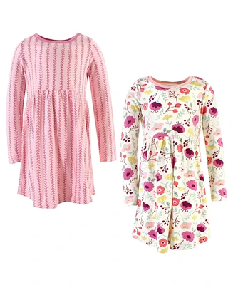 Touched by Nature Big Girls Youth Organic Cotton Long-Sleeve Dresses 2pk, Botanical, 14 Years