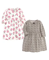 Little Treasure Toddler Girls Cotton Long-Sleeve Dresses 2pk, Leopard Rose, 5