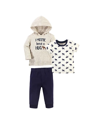 Little Treasure Toddler Girls Hoodie, Bodysuit or Tee Top, and Pant Set, Moose Hug Toddler, 3