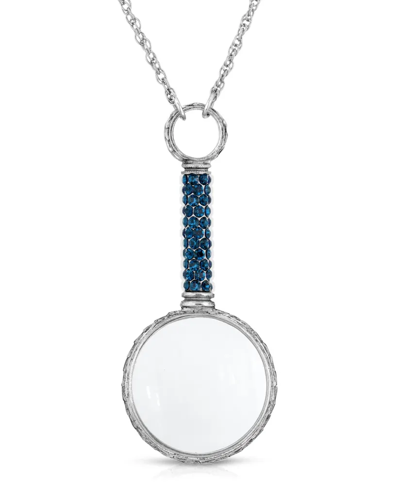 2028 Pewter Crystal Magnifying Glass 30" Necklace