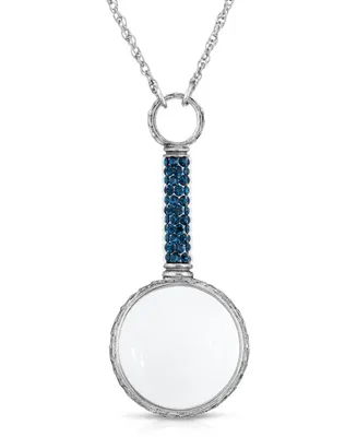 2028 Pewter Crystal Magnifying Glass 30" Necklace