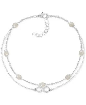 And Now This Imitation Pearl & Crystal Infinity Double Row Ankle Bracelet in Silver-Plate