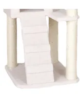 Armarkat Ivory Fleece Covered 53" High Real Wood Cat tre, B5301 - Classic Cat Tree with Ramp, Perch, and Playhouse