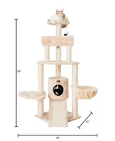 Armarkat Spacious Faux Fur Real Wood Cat Tower With Basket Lounge, Ramp