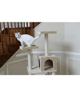 GleePet GP78570921 57-Inch Real Wood Cat Tree In Beige With Perches, Running Ramp, Condo And Hammock
