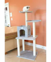GleePet GP78571022 57-Inch Real Wood Cat Tree In Silver Gray With Two-Door Condo