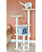 Armarkat 64" Real Wood Cat Tree With Scratch Post, Soft-side Playhouse