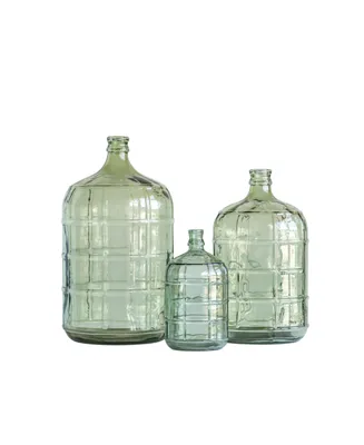 Transparent Vintage-like Reproduction Glass Bottle with Embossed Windowpane Design, Green