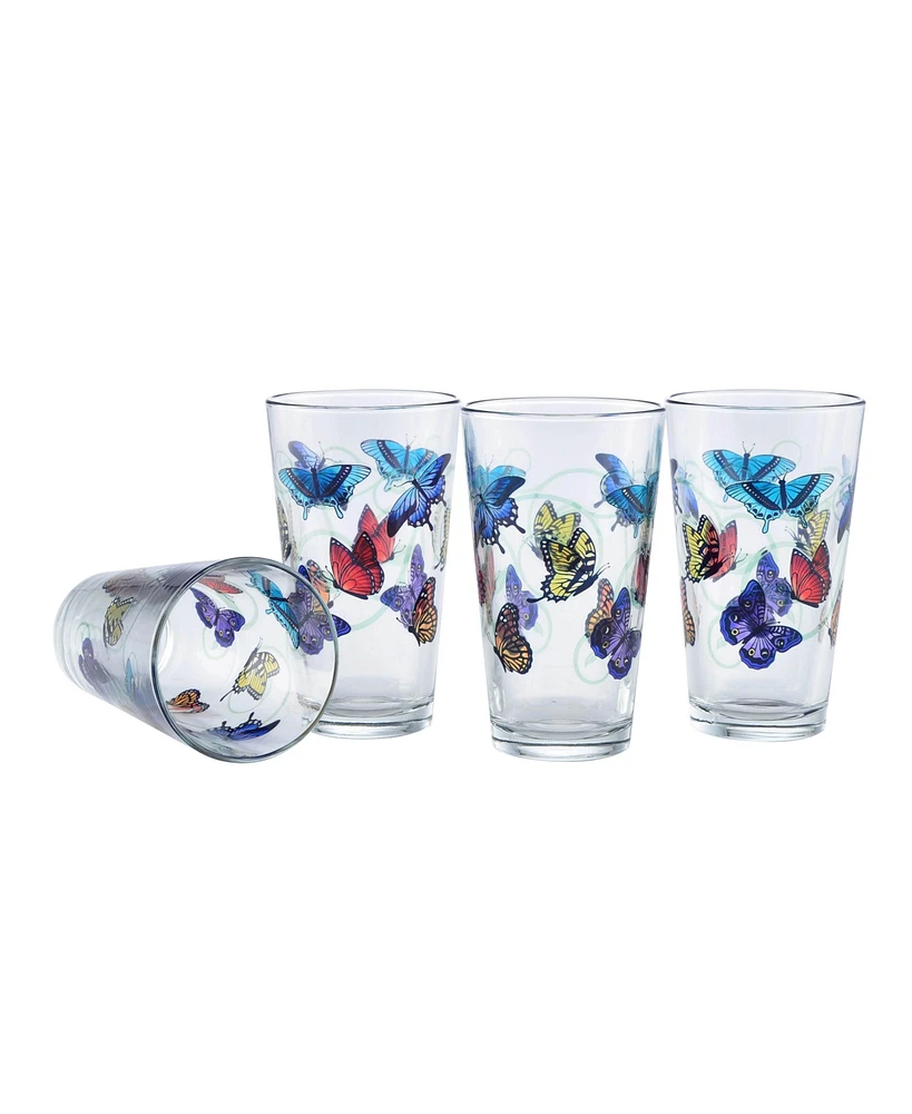 Culver Butterflies Pint Glass 16-Ounce Set of 4