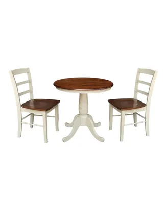 International Concepts 30" Round Top Pedestal Table with 2 Madrid Chairs
