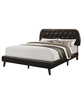 Monarch Specialties Bed - Queen Size Leather- Look with Wood Legs