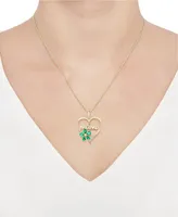 Lab-Grown Emerald (5/8 ct. t.w.) & Lab-Grown White Sapphire (1/10 ct. t.w.) Mama 18" Pendant Necklace in 10k Gold