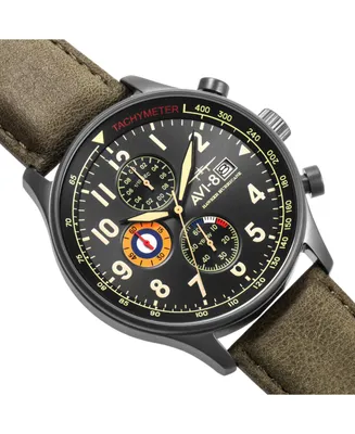 Avi-8 Men's Hawker Hurricane Chronograph Army Green Genuine Leather Strap Watch 42mm