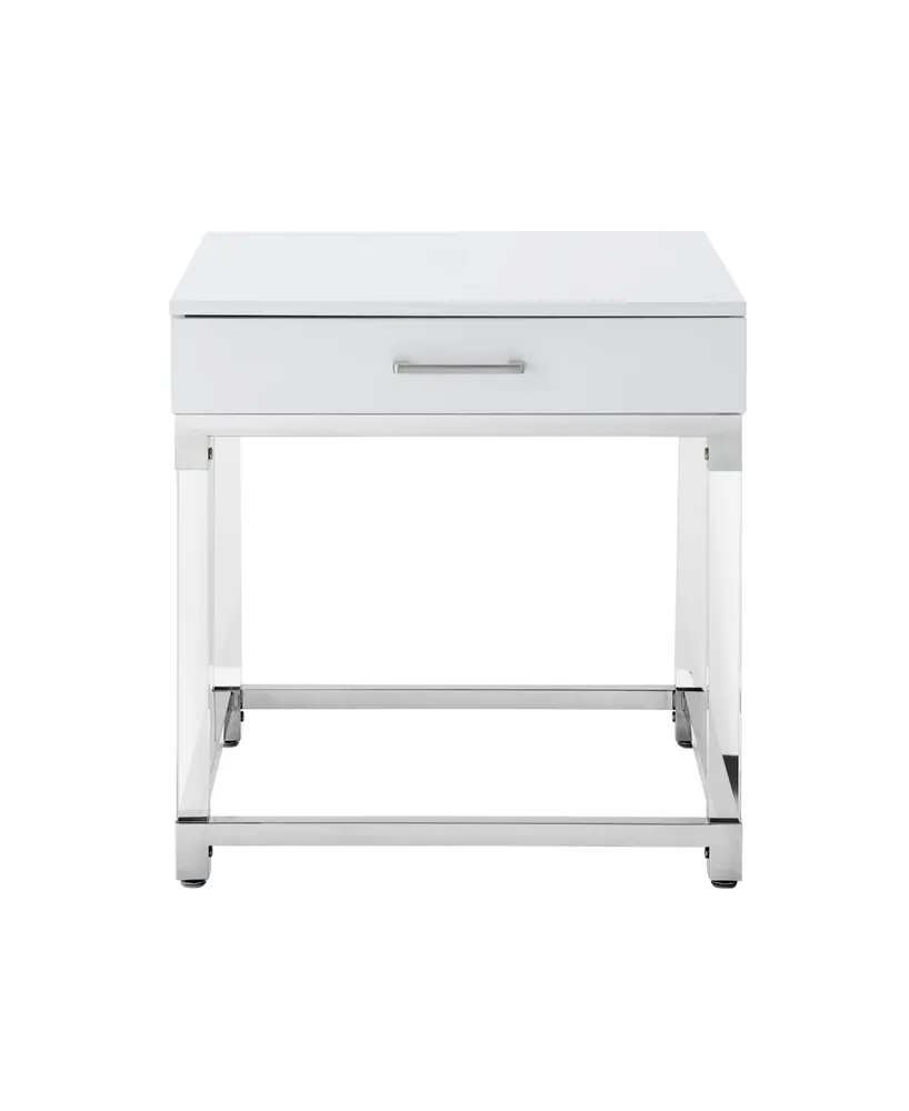 Inspired Home Casandra High Gloss End Table with Acrylic Legs and Metal Base