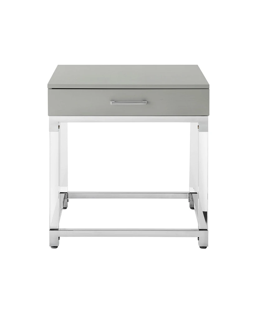 Inspired Home Casandra High Gloss End Table with Acrylic Legs and Metal Base