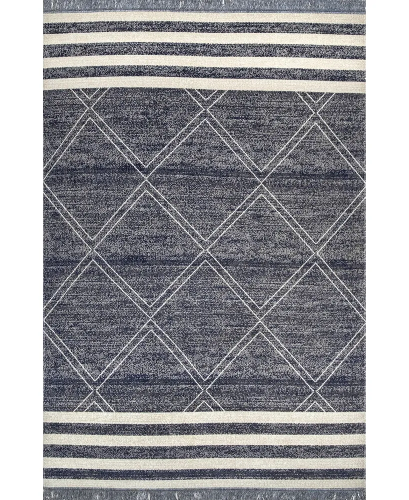 nuLoom Simone Roberge Diamonds Blue 6'7" x 9' Outdoor Area Rug