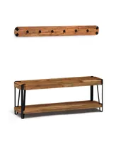 Alaterre Furniture Ryegate Natural Live Edge Bench with Coat Hook Set