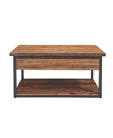 Alaterre Furniture Claremont Rustic Wood Coffee Table with Low Shelf