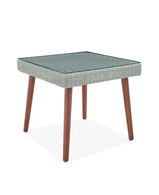 Alaterre Furniture Albany All-Weather Wicker Outdoor Square Cocktail Table with Glass Top