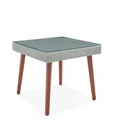 Alaterre Furniture Albany All-Weather Wicker Outdoor Square Cocktail Table with Glass Top