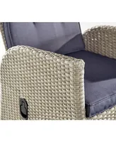 Alaterre Furniture Haven All-Weather Wicker Set Outdoor Recliners with Ottomans and Round Glass Top Accent Table