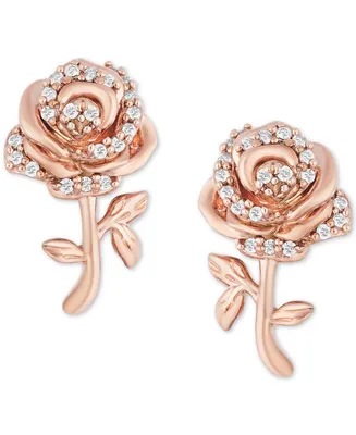Enchanted Disney Diamond Rose Belle Stud Earrings (1/10 ct. t.w.) in 14k Rose Gold