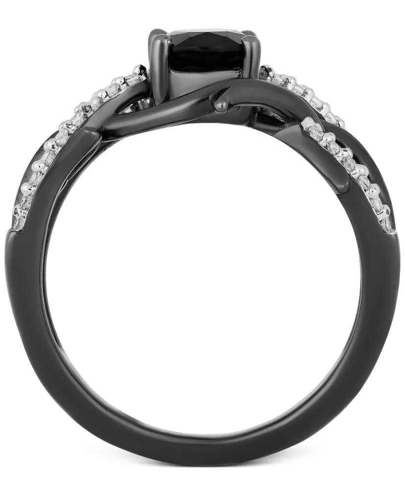 Enchanted Disney Villains Onyx & Diamond (1/5 ct. t.w.) Maleficent Ring in Sterling Silver