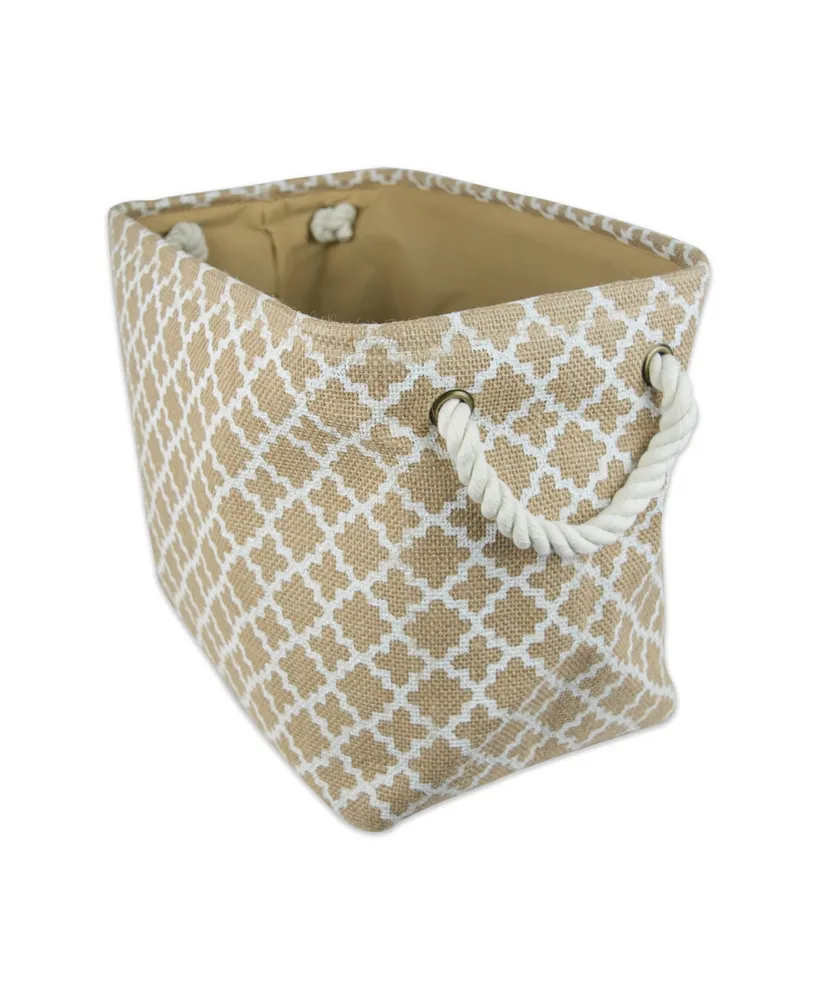 Design Imports Burlap Bin Lattice Rectangle Medium