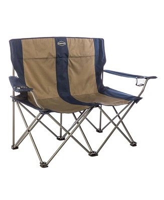 Kamp-Rite Portable Folding Outdoor Double Camping Lawn Beach Chair, Navy/Tan