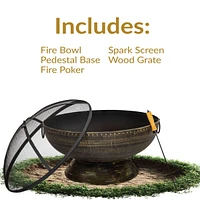 30-Inch Large Outdoor Fire Pit - Wood Burning Fire Pit for Outside with Poker and Screen - Black Finish - Regal Cauldron