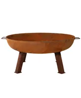 Inch Rustic Cast Iron Outdoor Raised Fire Pit Bowl with Handles