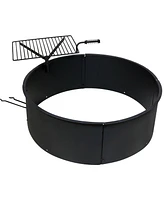 Outdoor Fire Pit Ring - 36-Inch Outer/34-Inch Inner Diameter Steel Fire Ring Insert with Grill Grate and Poker