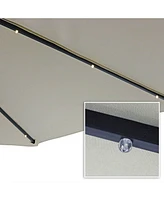 10-Foot Offset Cantilever Solar Patio Umbrella - Features Outdoor Led Lights, Crank, and Cross Base Beige