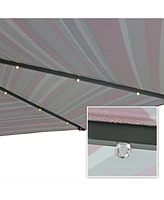 9 Foot Outdoor Patio Umbrella with Solar Lights & Tilt/Crank, Led, Navy Blue Stripe