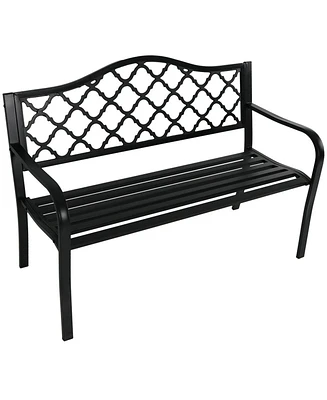 Decorative Lattice 2-Person Cast Iron Garden Bench - 615-Pound Weight Capacity - Black