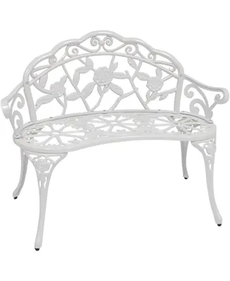 Sunnydaze Decor 2-Person Classic Rose Cast Aluminum White Outdoor Garden Bench