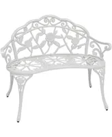 Sunnydaze Decor 2-Person Classic Rose Cast Aluminum White Outdoor Garden Bench