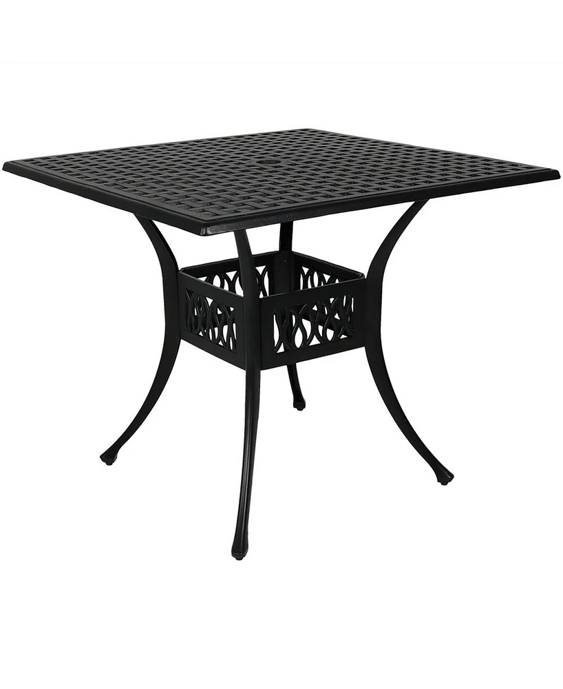 Sunnydaze Decor Cast Aluminum Patio Dining Table with Umbrella Hole - 35-Inch Square - Black