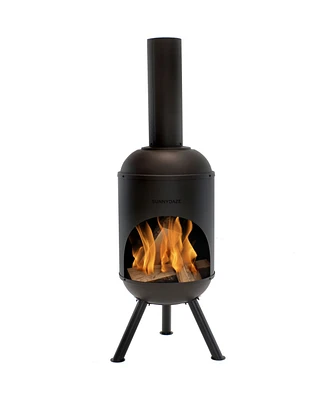 Sunnydaze Decor 5-Foot Black Cold-Rolled Steel Modern Chiminea with Durable Wood Grate - Heat-Resistant Paint Finish