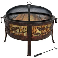 30-Inch Fire Pit with Spark Screen, Water-Resistant Cover, Metal Grate, and Fireplace Poker - Northwoods Fishing