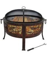 Sunnydaze Decor 30-Inch Fire Pit with Spark Screen, Water-Resistant Cover, Metal Grate, and Fireplace Poker - Northwoods Fishing