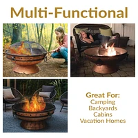 30-Inch Large Outdoor Fire Pit - Wood Burning Fire Pit for Outside with Poker and Screen - Copper Finish - Royal Cauldron