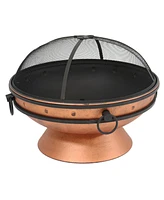 Sunnydaze Decor 31-Inch Outdoor Fire Pit - Wood Fire Pit for Outside with Handles, Log Poker, and Spark Screen - Copper Finish