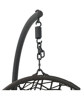 Sunnydaze Decor Caroline Hanging Egg Chair Swing with Steel Stand Set - Resin Wicker Basket Frame Includes Beige Cushions