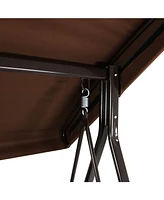 3-Person Steel Patio Swing Bench with Adjustable Tilt Canopy - Cushions and Pillow Included - Brown