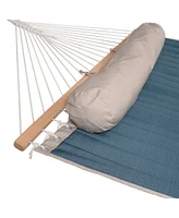 Double Quilted Fabric Hammock with Stand and Pillow - 350 Pound Capacity - Black Stand - Tidal Wave