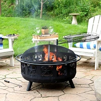 30-Inch Steel All Star Fire Pit Bowl - Black - Includes Bbq Cooking Grate and Spark Screen