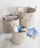 Design Imports Polyethylene Coated Woven Paper Laundry Bin Tribal Chevron Stone Round Set of 2