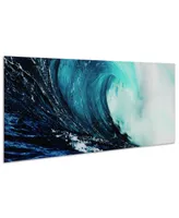 Empire Art Direct Blue Wave 1 2 Frameless Free Floating Tempered Glass Panel Graphic Wall Art, 24" x 63" x 0.2"